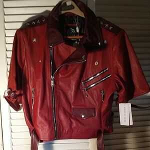 NWT Fanzilla red leather short jacket zip front short sleeve sz 4XL